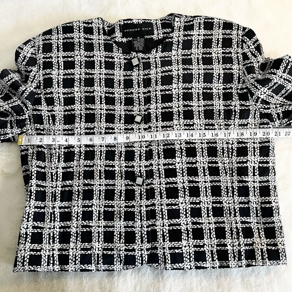 August Silk Vintage 100% Silk Blazer Black & White Women’s M - Picture 7 of 9